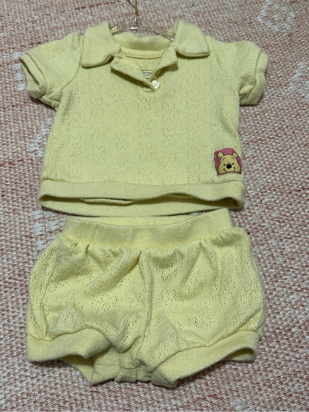 Disney Butter Yellow Knit Polo Top and Shorts Set with Winnie the Pooh Vintage